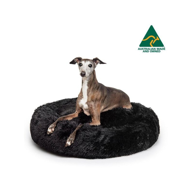 Australian Made Calming Dog Bed Medium Black 80cm Version 2