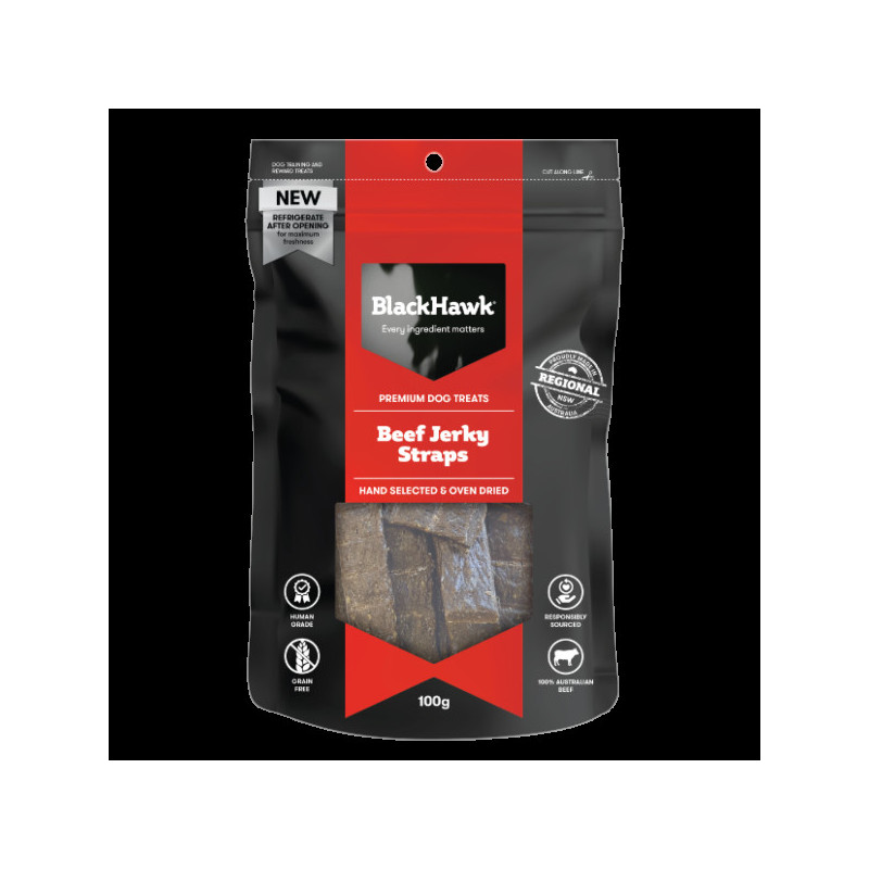 Black Hawk Dog Treats Beef Jerky Straps 100g